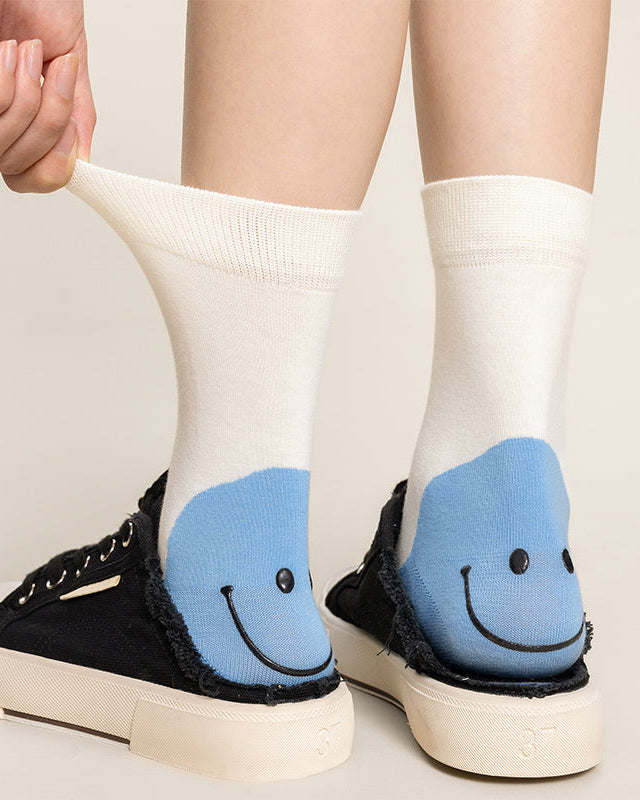 3-Pack Women's Cotton Crew Socks Smiley Face Contrast Color