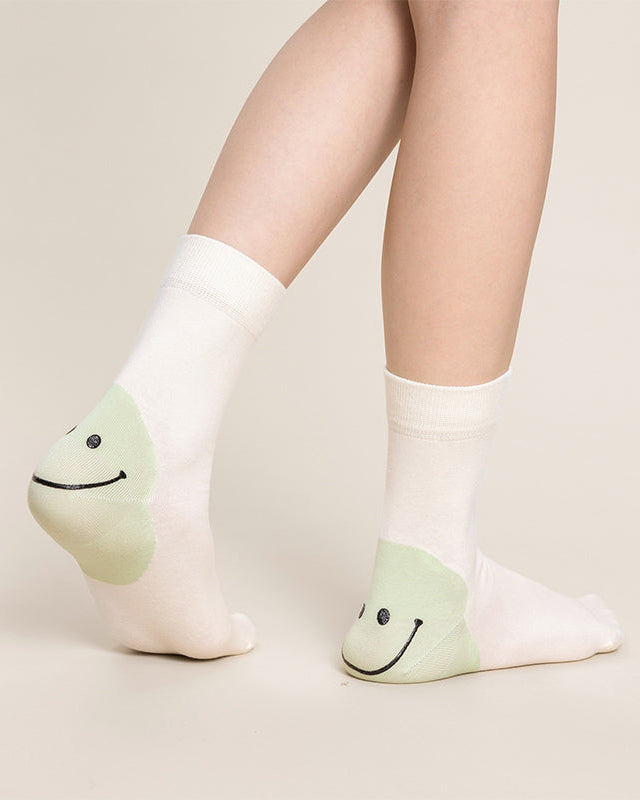 3-Pack Women's Cotton Crew Socks Smiley Face Contrast Color