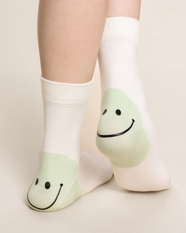 3-Pack Women's Cotton Crew Socks Smiley Face Contrast Color