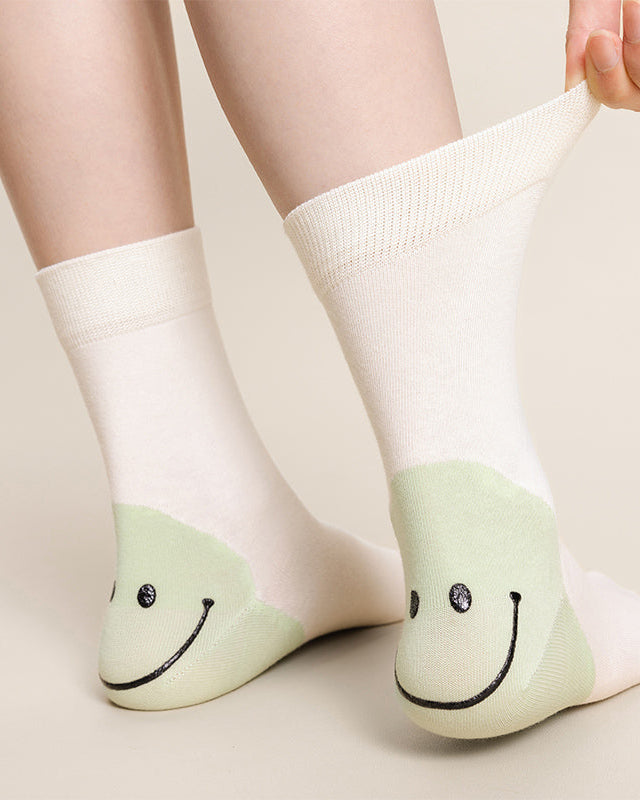 3-Pack Women's Cotton Crew Socks Smiley Face Contrast Color