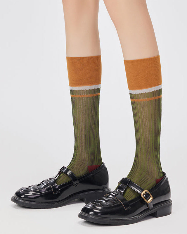 Women's Glass Stockings Retro Stripe Contrast Color Seamless Thin Breathable