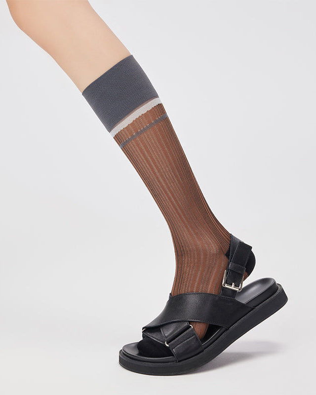 Women's Glass Stockings Retro Stripe Contrast Color Seamless Thin Breathable