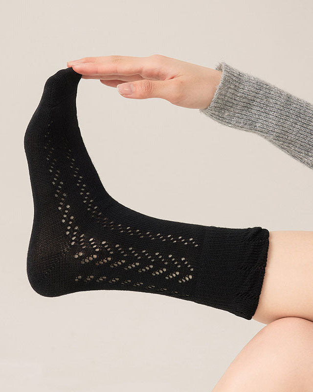 Women's Hollow Mesh Cotton Crew Socks Lace Puff Top Breathable