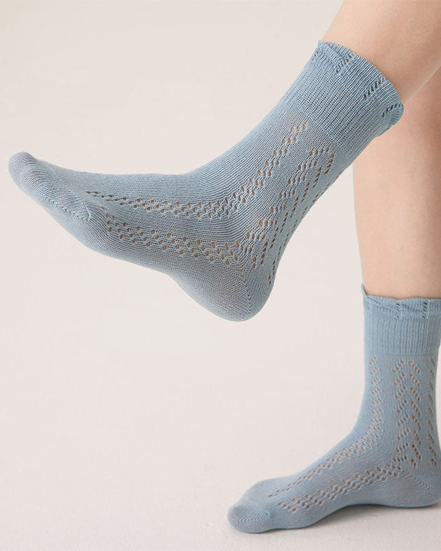 Women's Hollow Mesh Cotton Crew Socks Lace Puff Top Breathable