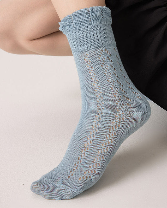 Women's Hollow Mesh Cotton Crew Socks Lace Puff Top Breathable