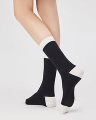 Sweetnana Seamless Crew Socks for Women Soft and Cozy Cotton Dress Socks in Black and White Perfect for Everyday Wear and Comfortable All-Day Use