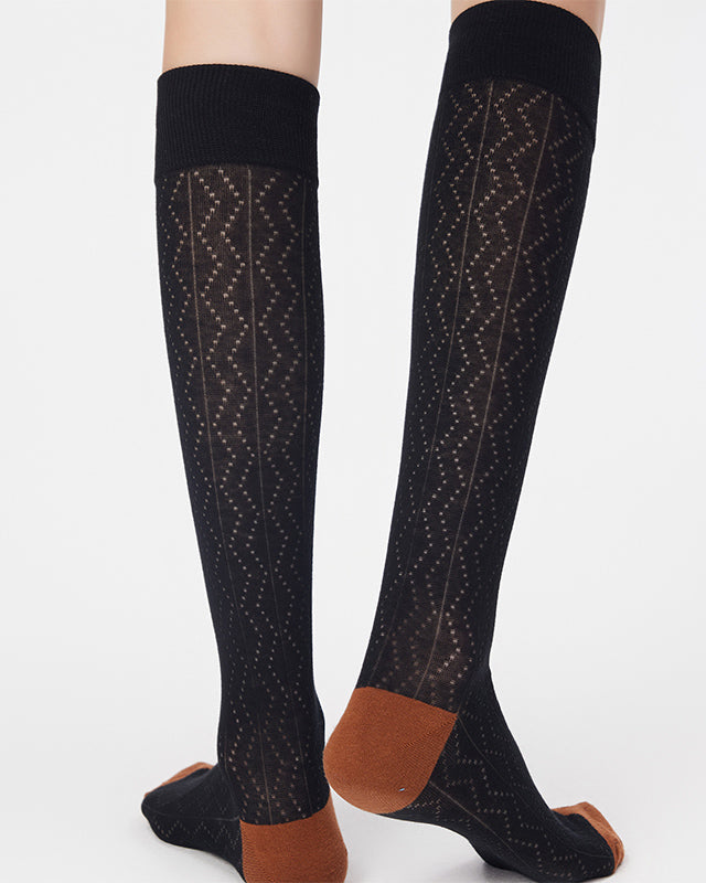 Women Cotton Knee High Socks Solid Color Seamless Soft Breathable