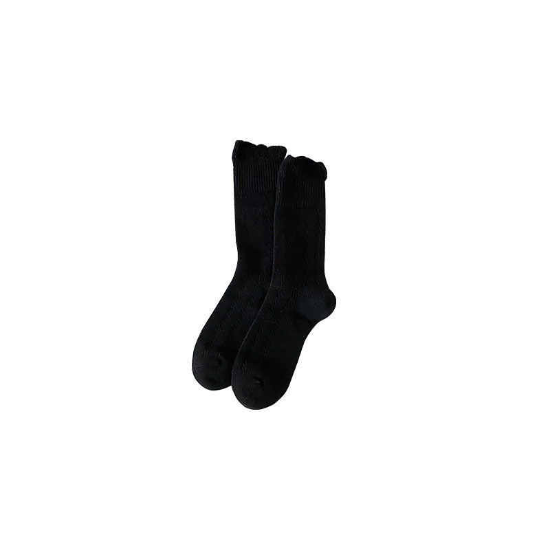 Women's Hollow Mesh Cotton Crew Socks Lace Puff Top Breathable