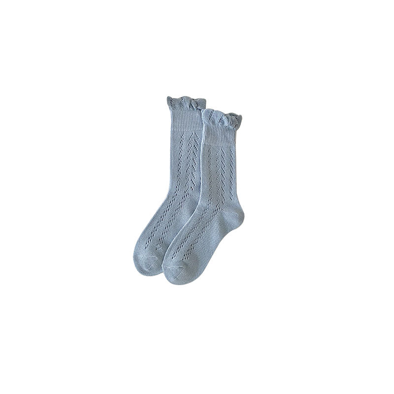 Women's Hollow Mesh Cotton Crew Socks Lace Puff Top Breathable
