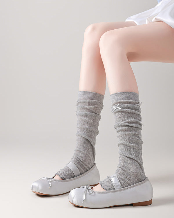 Women's Leg Warmers Cotton Ultra Thin Bow Design Solid Color  Ballet Style