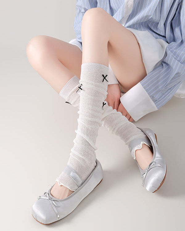Women's Leg Warmers Cotton Ultra Thin Bow Design Solid Color  Ballet Style