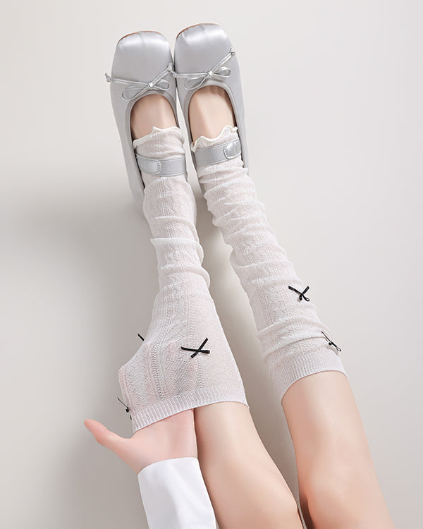 Women's Leg Warmers Cotton Ultra Thin Bow Design Solid Color  Ballet Style