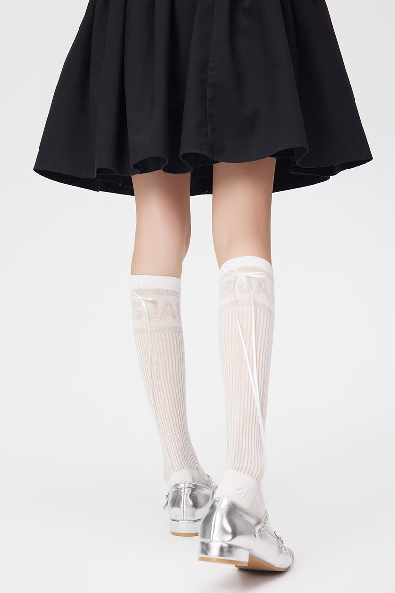 Women's Thin Breathable Cotton Solid Bow Sweet Knee High Socks