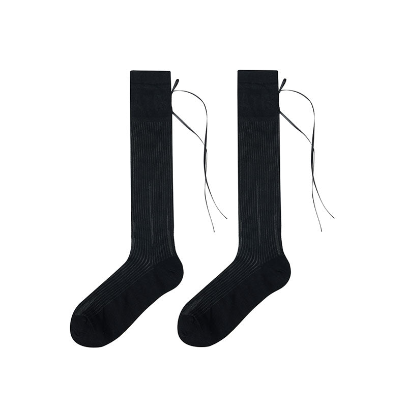 Women's Thin Breathable Cotton Solid Bow Sweet Knee High Socks