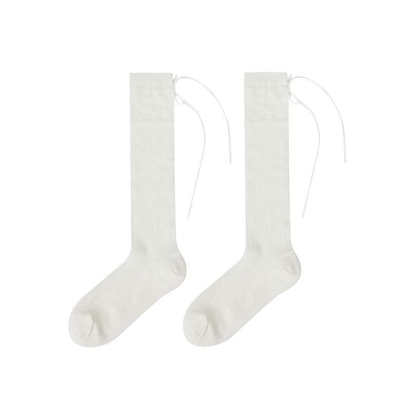 Women's Thin Breathable Cotton Solid Bow Sweet Knee High Socks