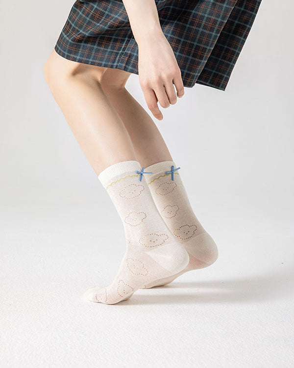 Gift Box Set Womens Crew Socks Cotton Cute Fun Thin Dress Socks with Bow Breathable Mesh
