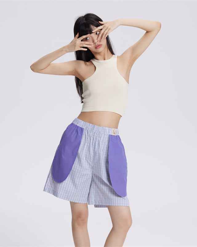 Sweetnana Spring and summer light with cool feeling of pure cotton colorful women's lounge shorts, creative pocket home pants, can be worn outside casual style, Comfortable fit and novel design.