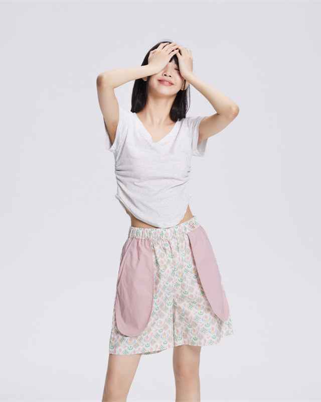 Sweetnana Spring and summer light with cool feeling of pure cotton colorful women's lounge shorts, creative pocket home pants, can be worn outside casual style, Comfortable fit and novel design.