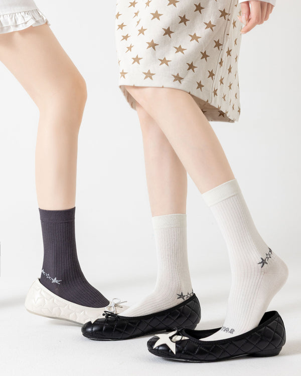 Star Graphic Ribbed Cotton Crew Socks