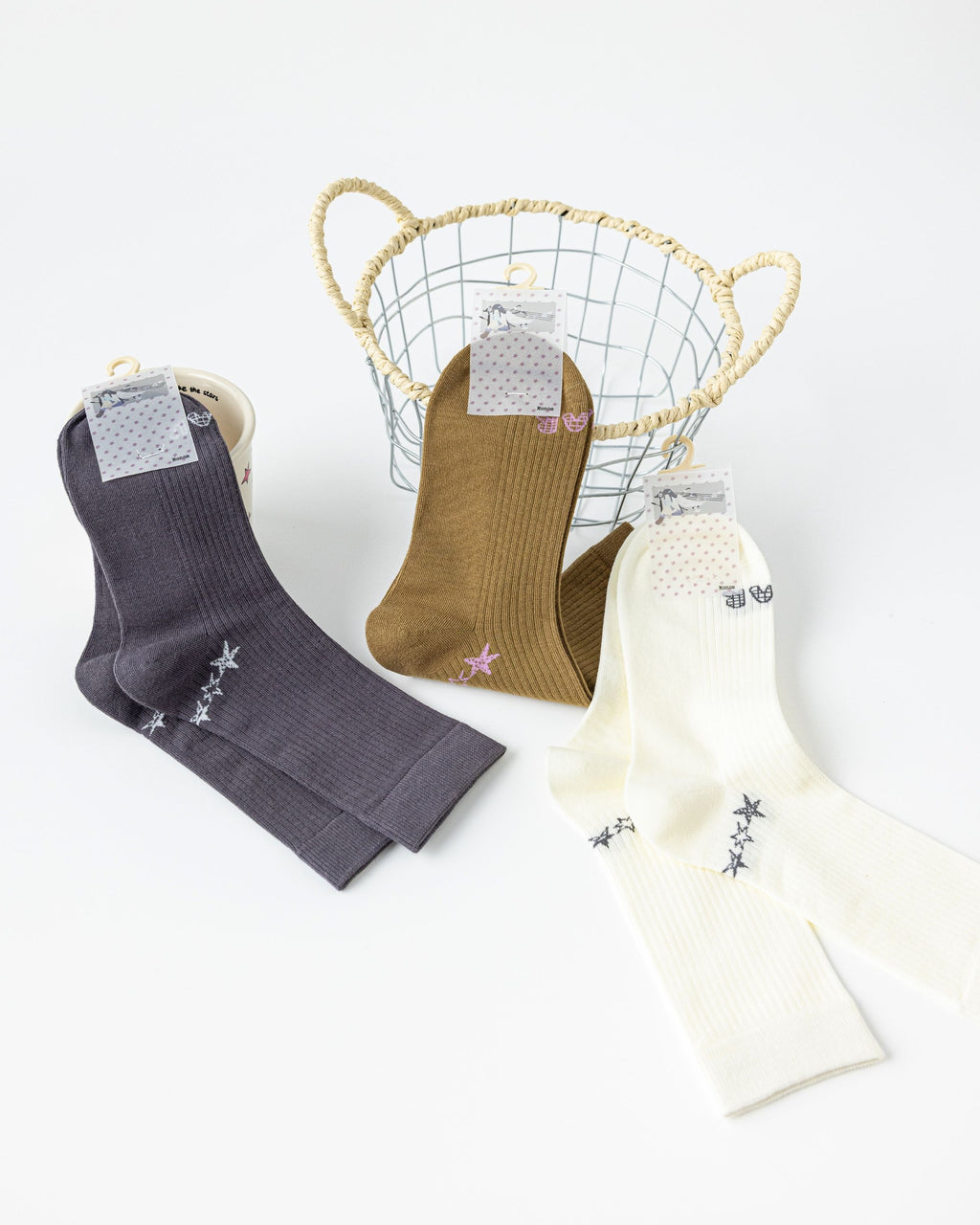 Star Graphic Ribbed Cotton Crew Socks