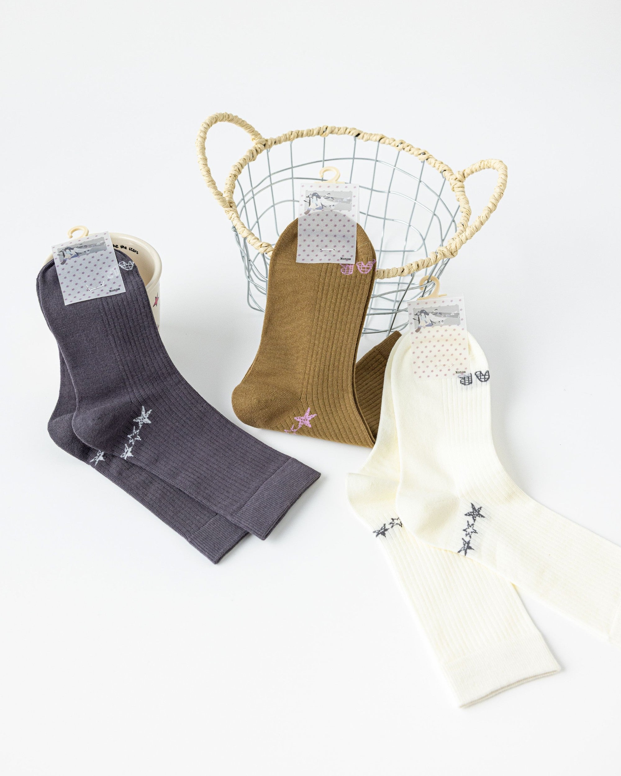 Star Graphic Ribbed Cotton Crew Socks