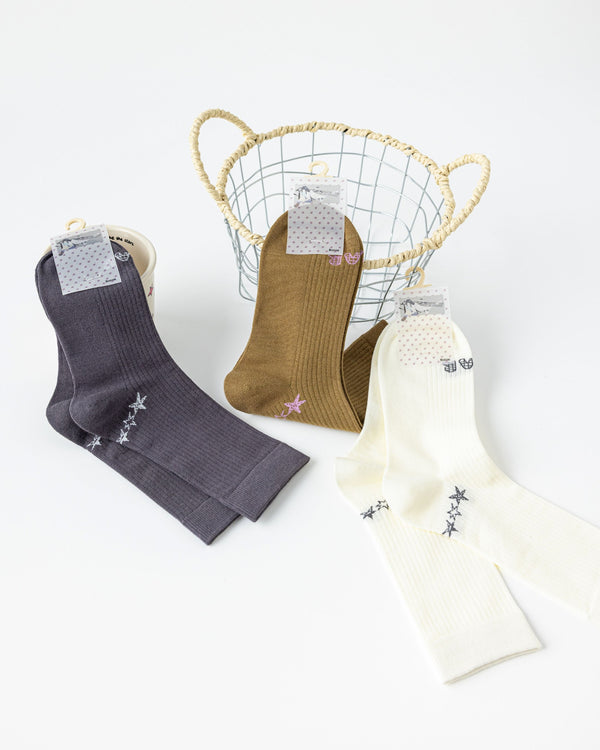 Star Graphic Ribbed Cotton Crew Socks