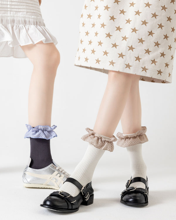 Star Polka Dot Ruffle Ribbed Cotton Crew Socks