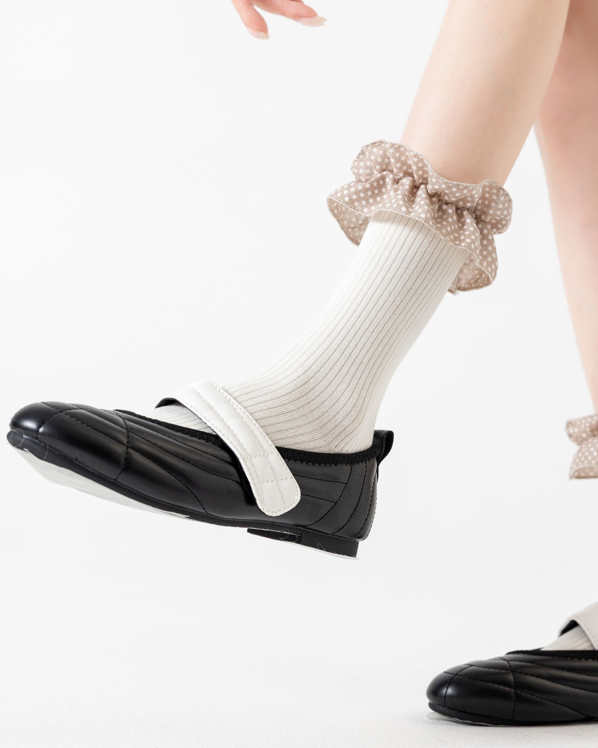 Star Polka Dot Ruffle Ribbed Cotton Crew Socks