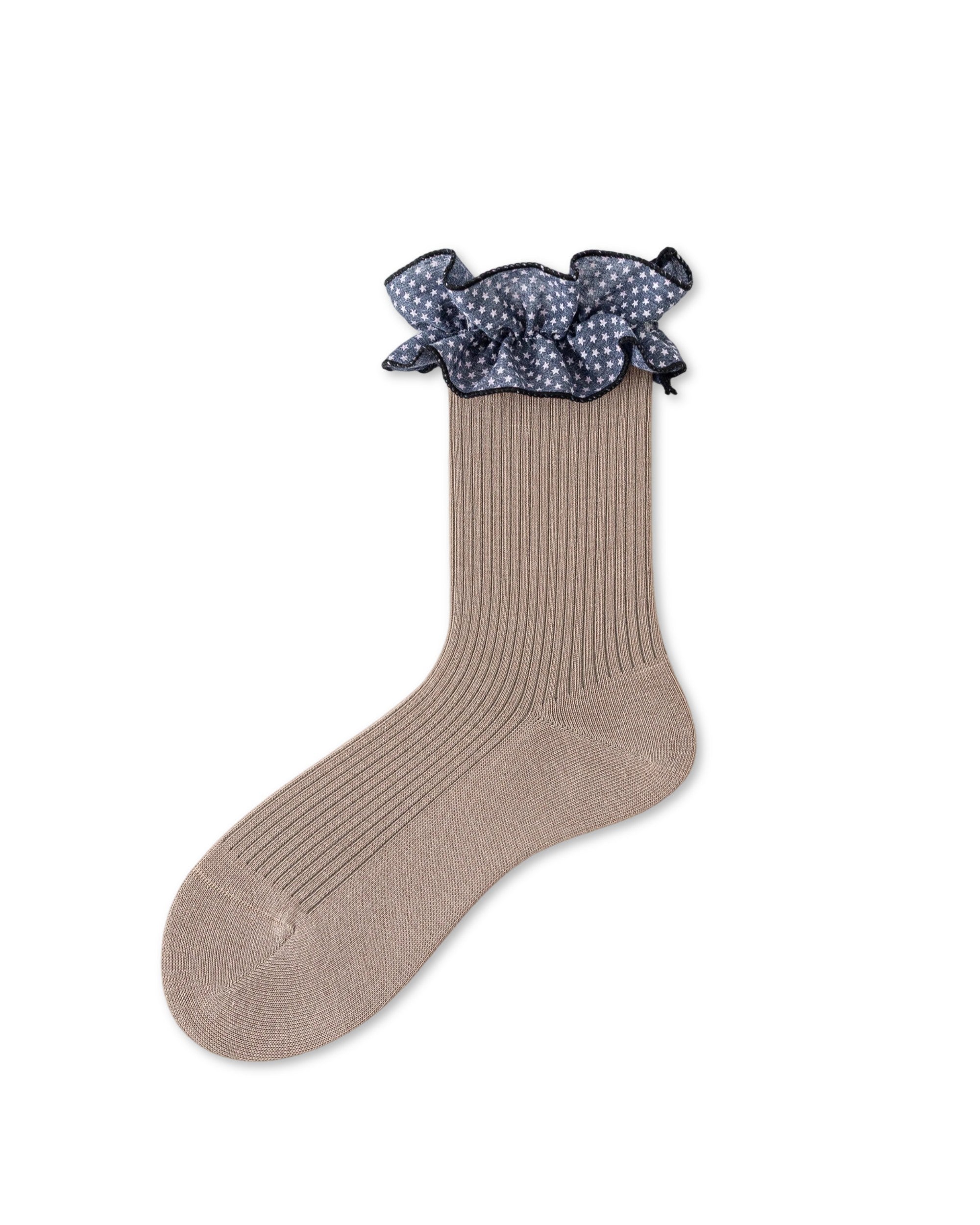Star Polka Dot Ruffle Ribbed Cotton Crew Socks