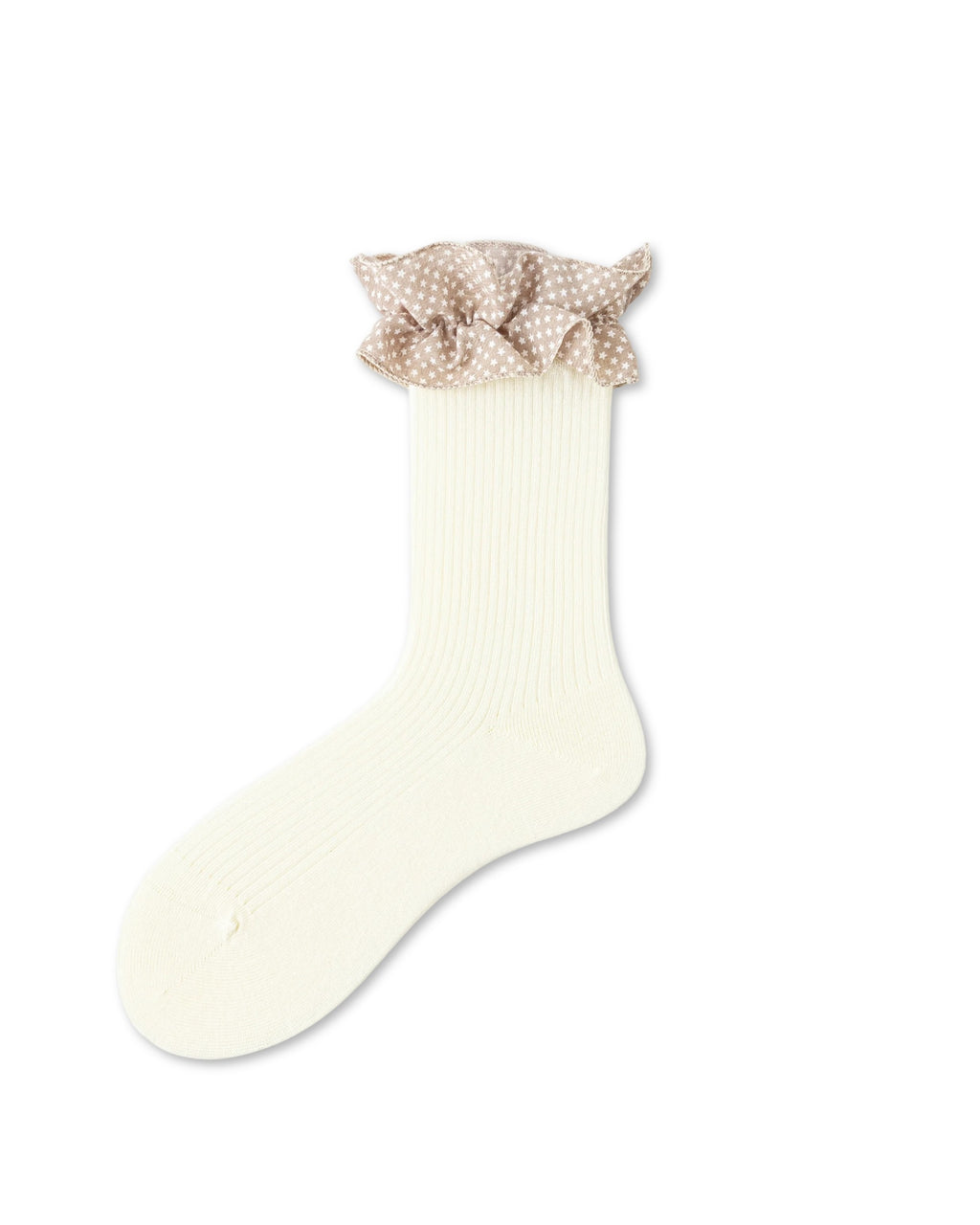 Star Polka Dot Ruffle Ribbed Cotton Crew Socks