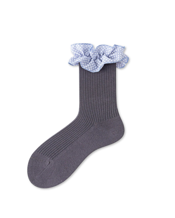 Star Polka Dot Ruffle Ribbed Cotton Crew Socks