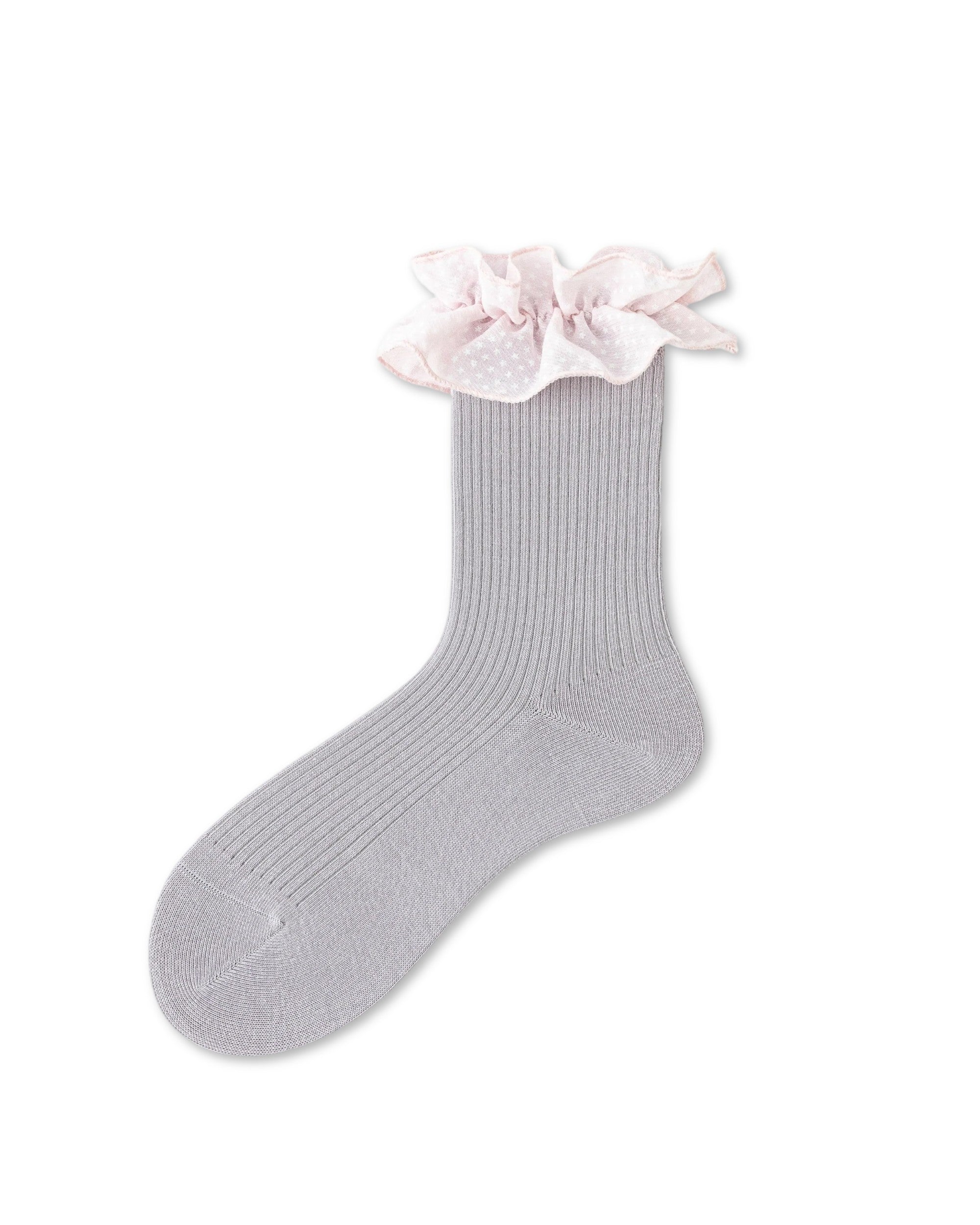 Star Polka Dot Ruffle Ribbed Cotton Crew Socks