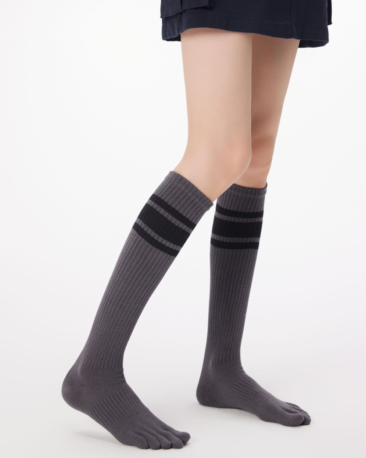 ストライプ柄5本指着圧ふくらはぎ丈ソックス メイン画像