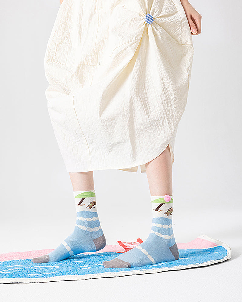 3-Pack Women Cotton Crew Socks Picnic-Chic Cute Casual
