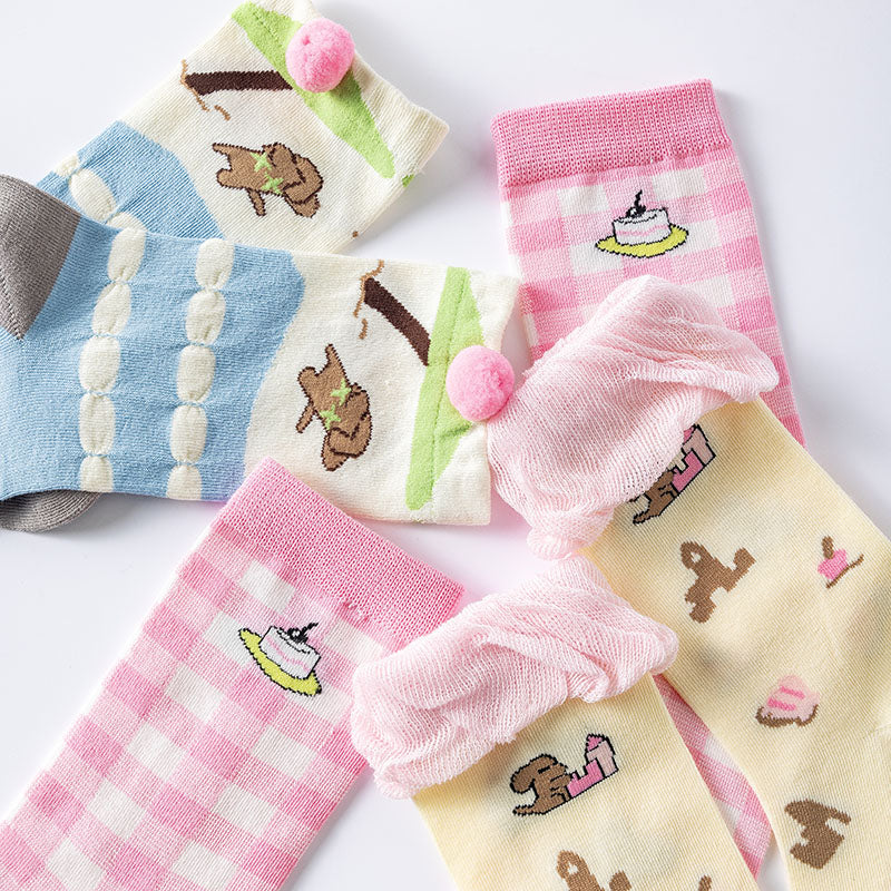 3-Pack Women Cotton Crew Socks Picnic-Chic Cute Casual