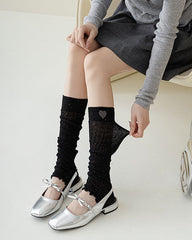 Sweetnana Thin Cotton Lose Leg Warmers for Spring and Summer Heart Embroidery Ballet Style