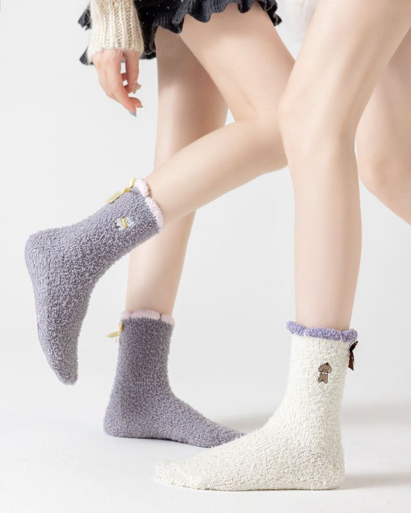 Tiny Pet Bow Fuzzy Floor Crew Socks