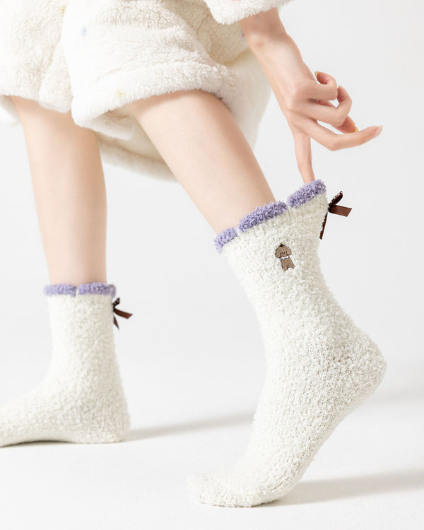 Tiny Pet Bow Fuzzy Floor Crew Socks