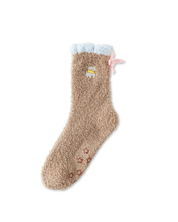 Tiny Pet Bow Fuzzy Floor Crew Socks