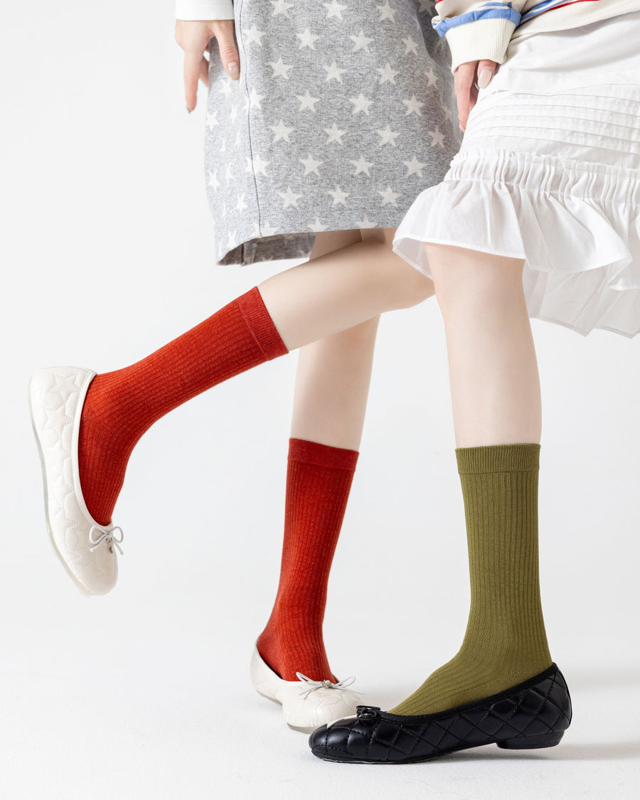 Vibrant Double-Needle Ribbed Cotton Crew Socks