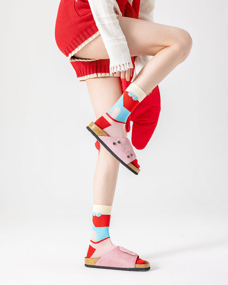 Women's Cotton Crew Socks Wild Rose Kawaii Cute Casual