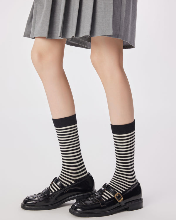 Women Combed Cotton Straight Stripe Socks Soft Bold Fit - SWEET NANA