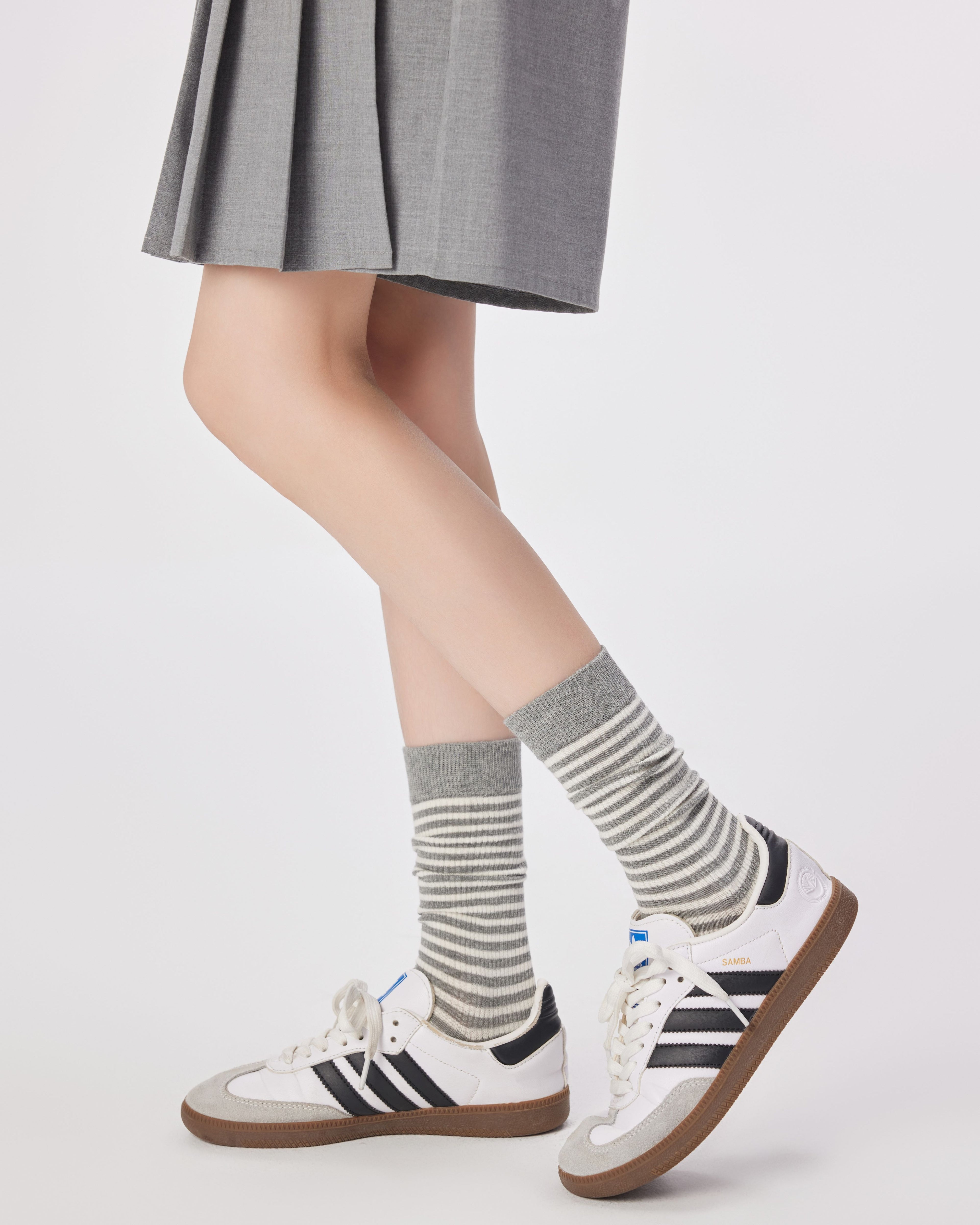 Women Combed Cotton Straight Stripe Socks Soft Bold Fit - SWEET NANA
