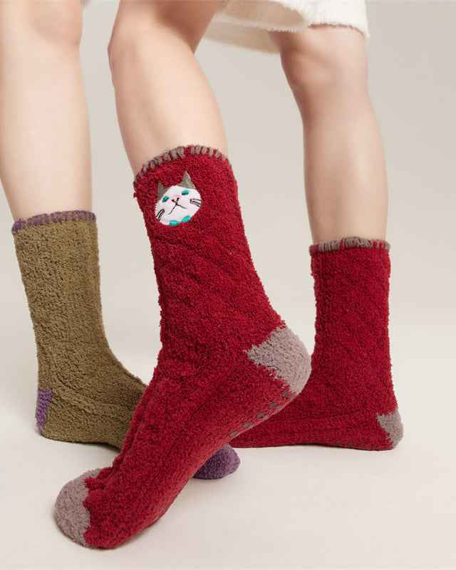 Sweetnana Cozy Crew Socks for Women & Men - Animal Embroidery Series Fuzzy & Colorful Socks - Perfect for Winter Stockings