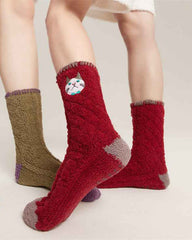 Sweetnana Cozy Crew Socks for Women & Men - Animal Embroidery Series Fuzzy & Colorful Socks - Perfect for Winter Stockings