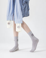 여성 크루 양말 리본 곰 시리즈 면 귀여운 자수 캐주얼 양말