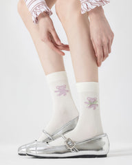 여성 크루 양말 리본 곰 시리즈 면 귀여운 자수 캐주얼 양말