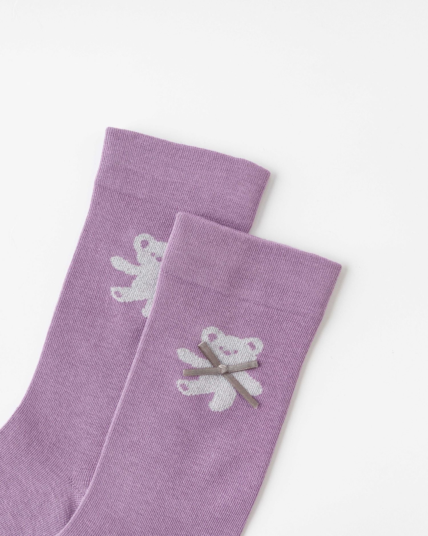 여성 크루 양말 리본 곰 시리즈 면 귀여운 자수 캐주얼 양말