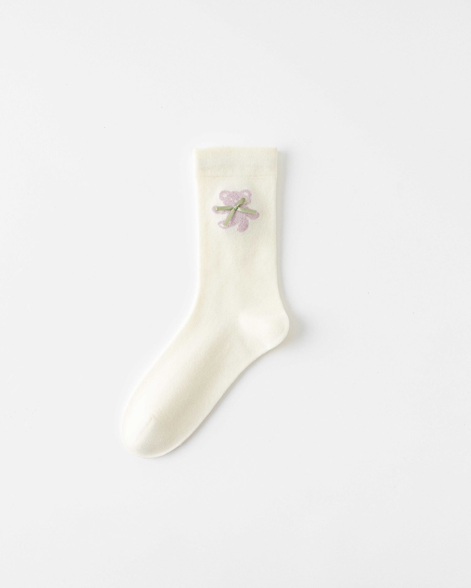 여성 크루 양말 리본 곰 시리즈 면 귀여운 자수 캐주얼 양말