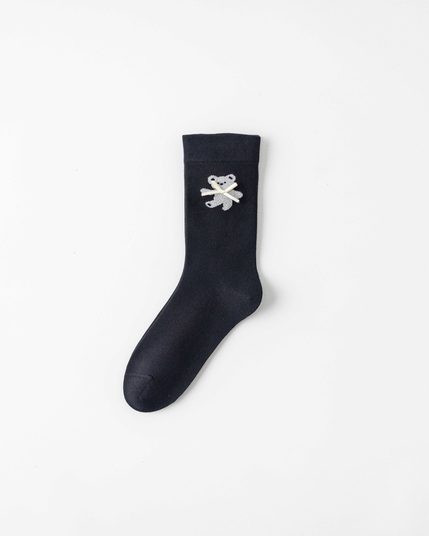 여성 크루 양말 리본 곰 시리즈 면 귀여운 자수 캐주얼 양말